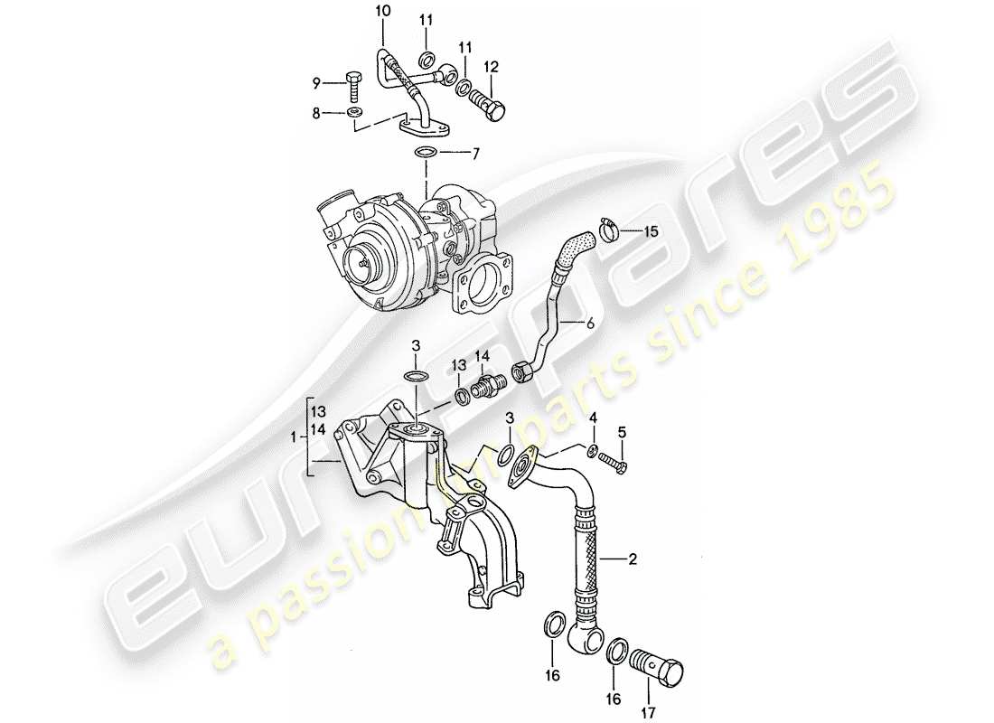 porsche 1989 (944) engine lubrication - exhaust gas turbocharger parts diagram