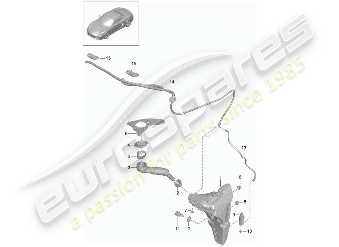 porsche 2013 (981 boxster) windshield washer unit parts diagram