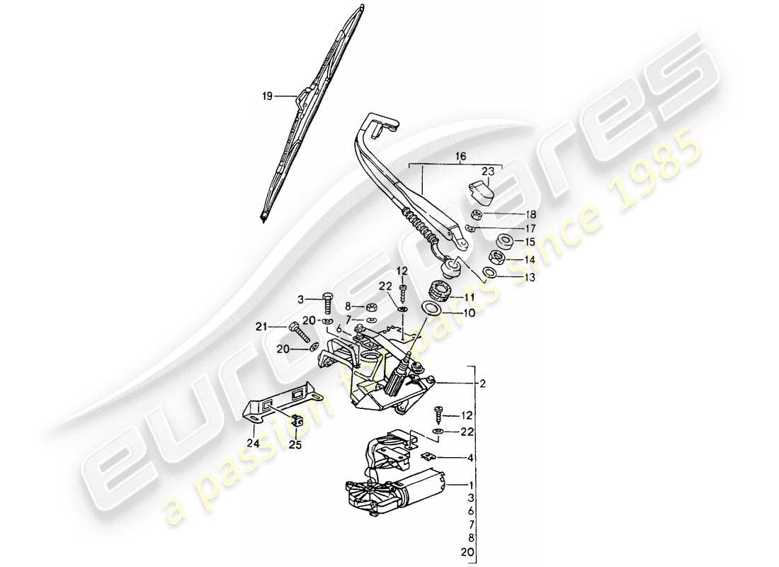porsche 1990 (964) rear window wiper parts diagram