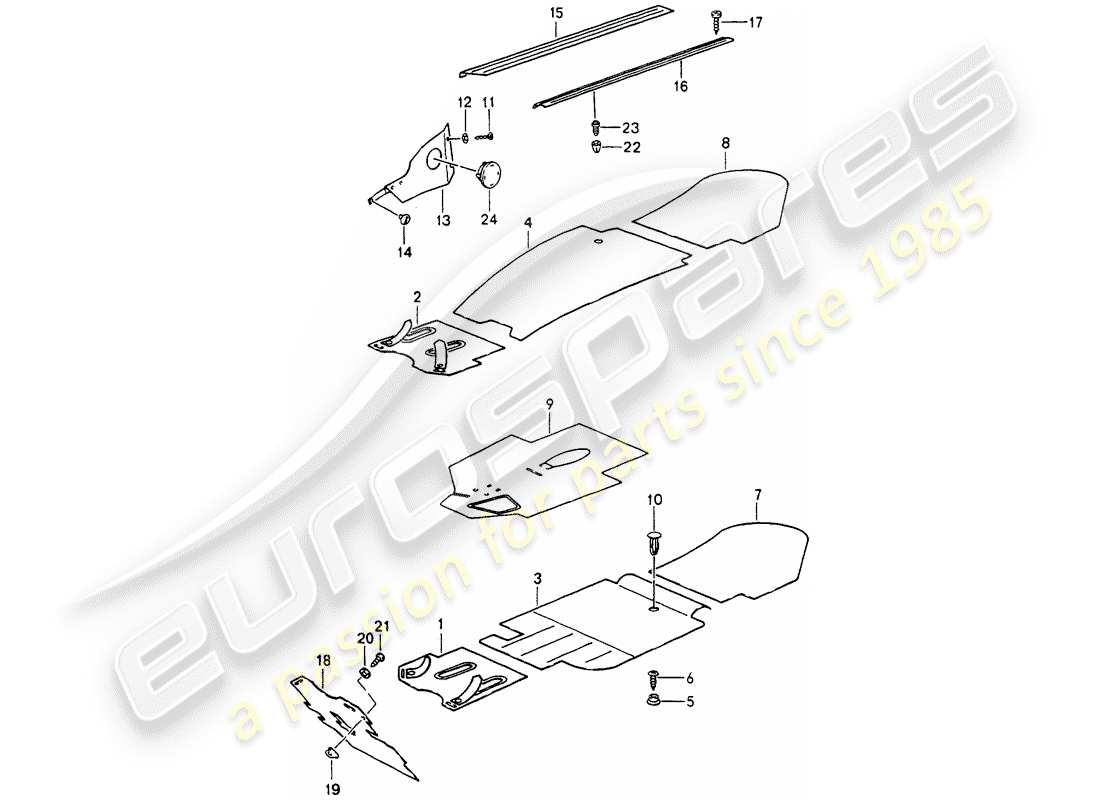porsche 1993 (964) trims - footwell - detachable carpets parts diagram