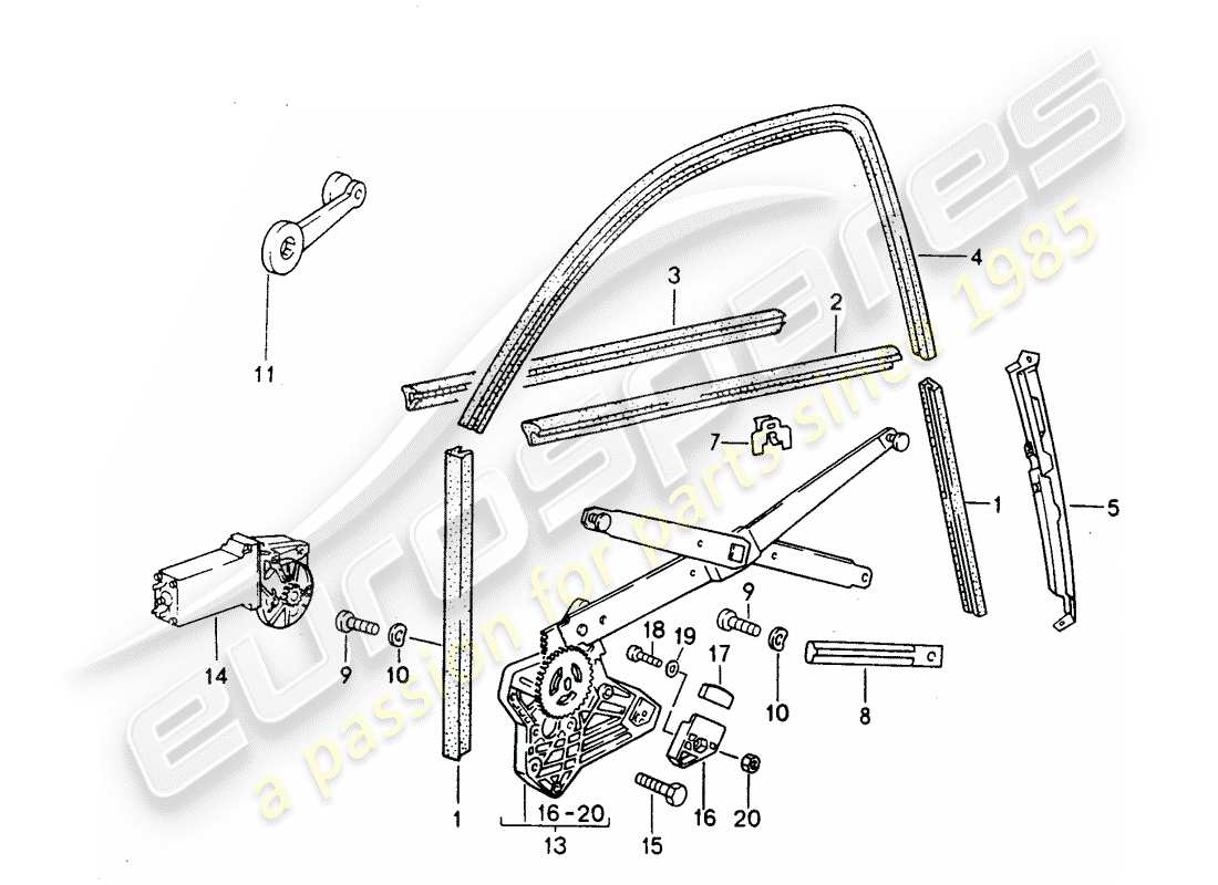 porsche 1993 (968) window regulator - glass channel part diagram