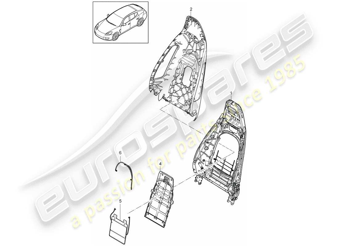 porsche 2015 (panamera 970) backrest shell part diagram