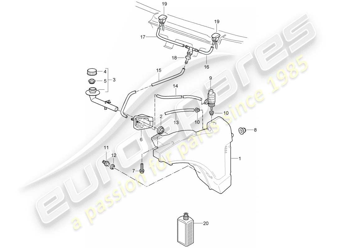 porsche 2009 997-2 turbo / gt2 windshield washer unit part diagram
