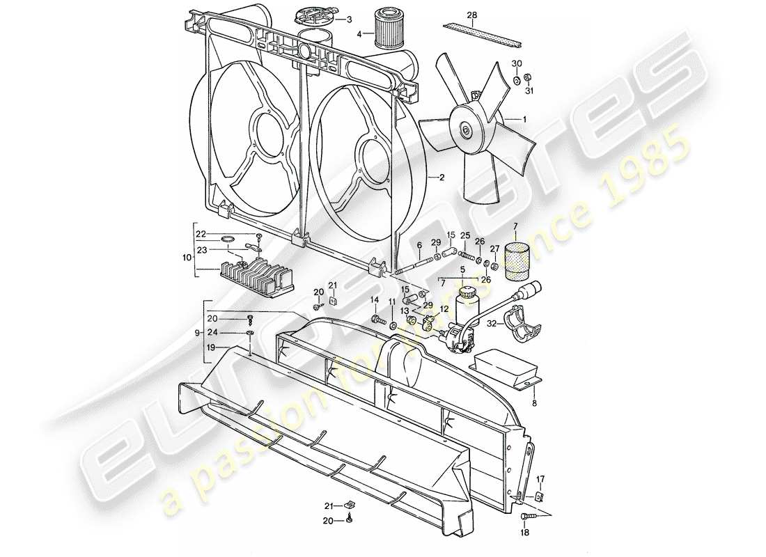 porsche 1987 (928) water cooling 2 part diagram