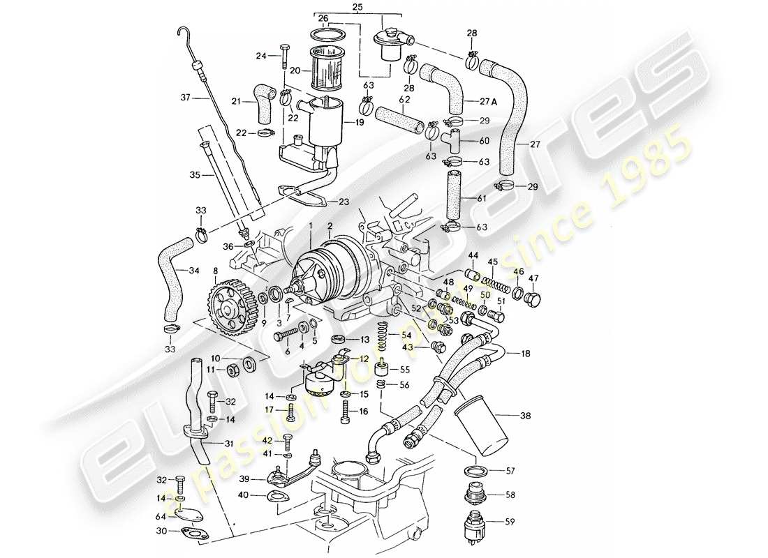 porsche 1983 (928) engine lubrication part diagram