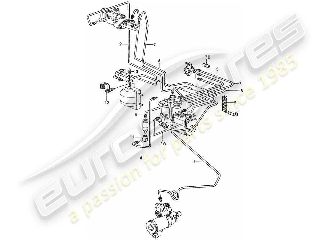 porsche 1990 (964) brake lines - front end part diagram