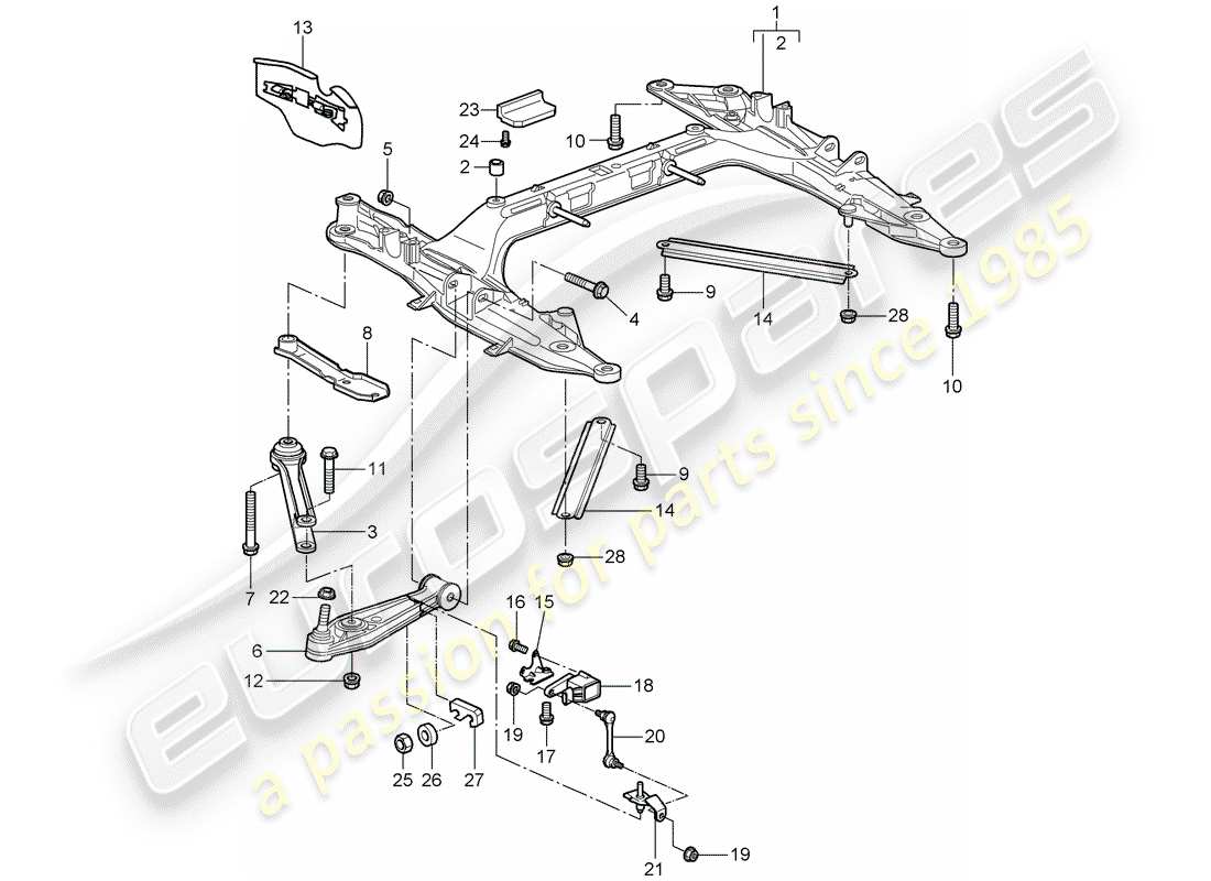porsche 2008 (997-1 turbo / gt2) cross member parts diagram