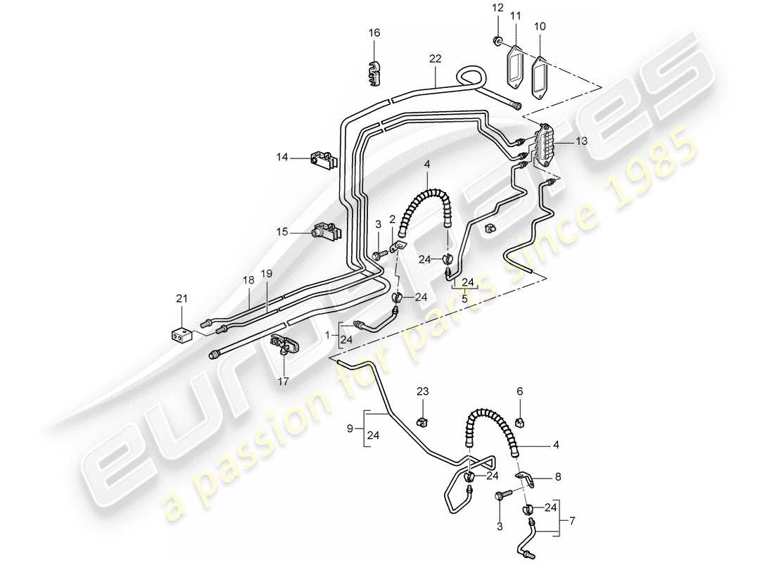 porsche 2006 (987 cayman) brake line part diagram
