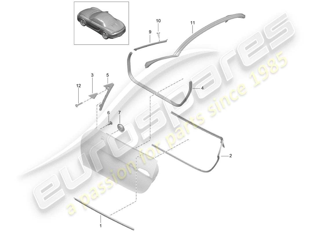 porsche 2012 (981 boxster) door seal part diagram