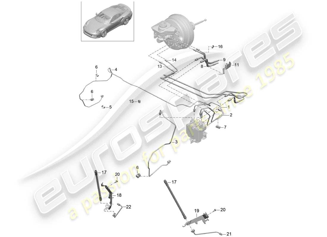 porsche 991 turbo (2014) brake line part diagram