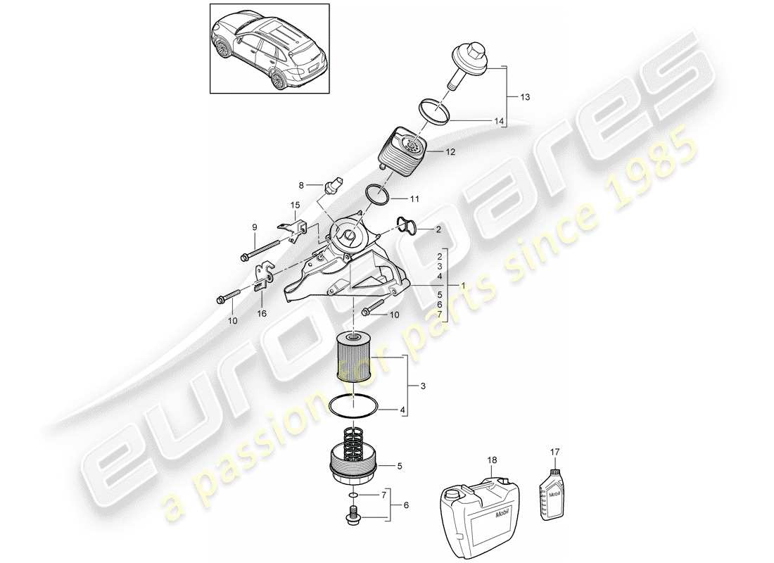 porsche cayenne e2 (2015) oil filter parts diagram