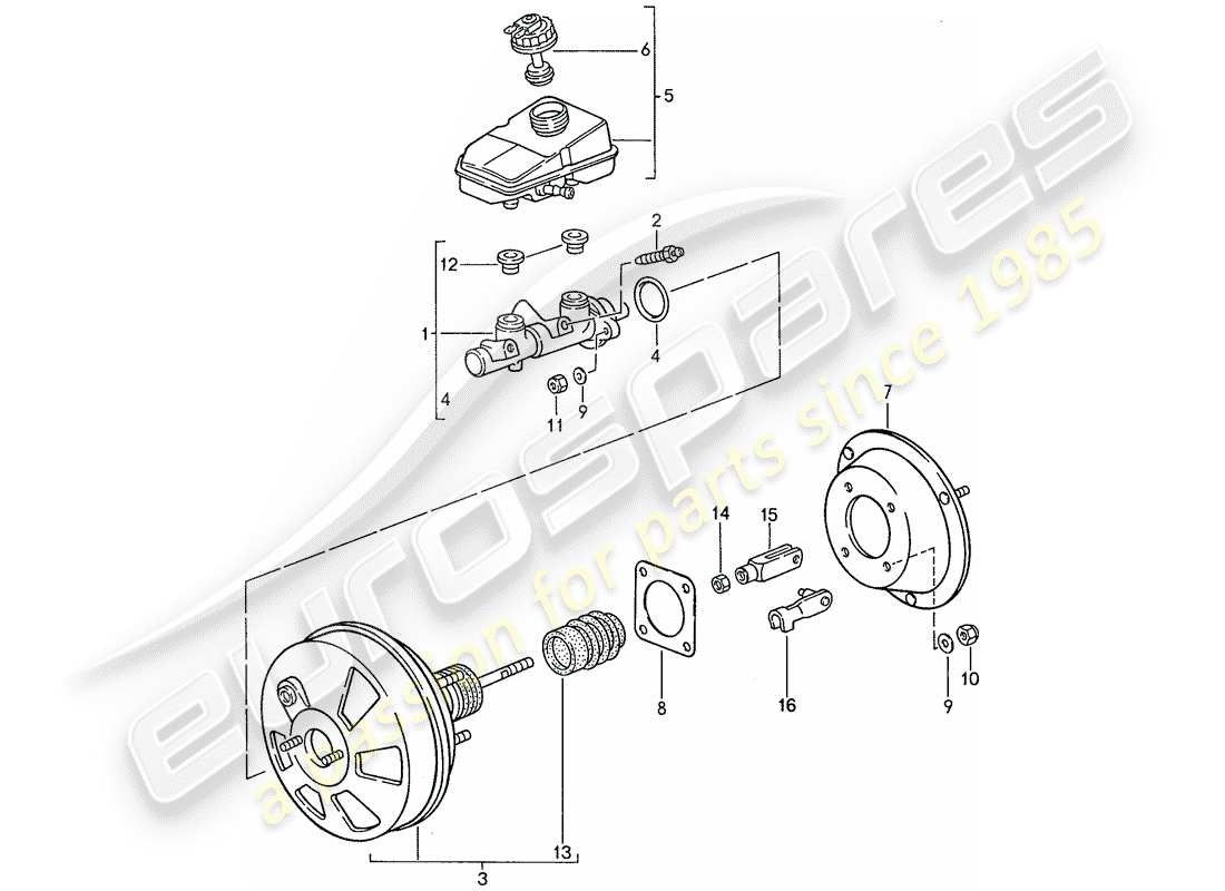 porsche 1991 (944) brake master cylinder - brake booster - reservoir - anti-locking brake syst. -abs- part diagram