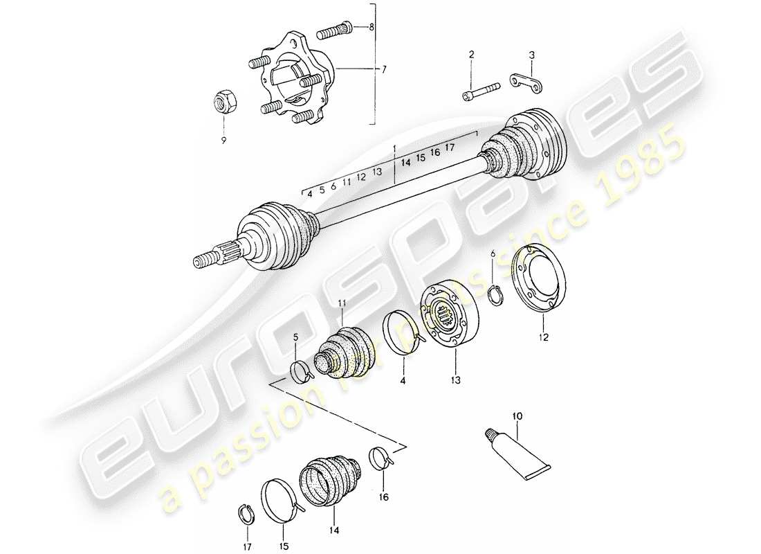 porsche 1993 (964) drive shaft - rear-wheel hub part diagram