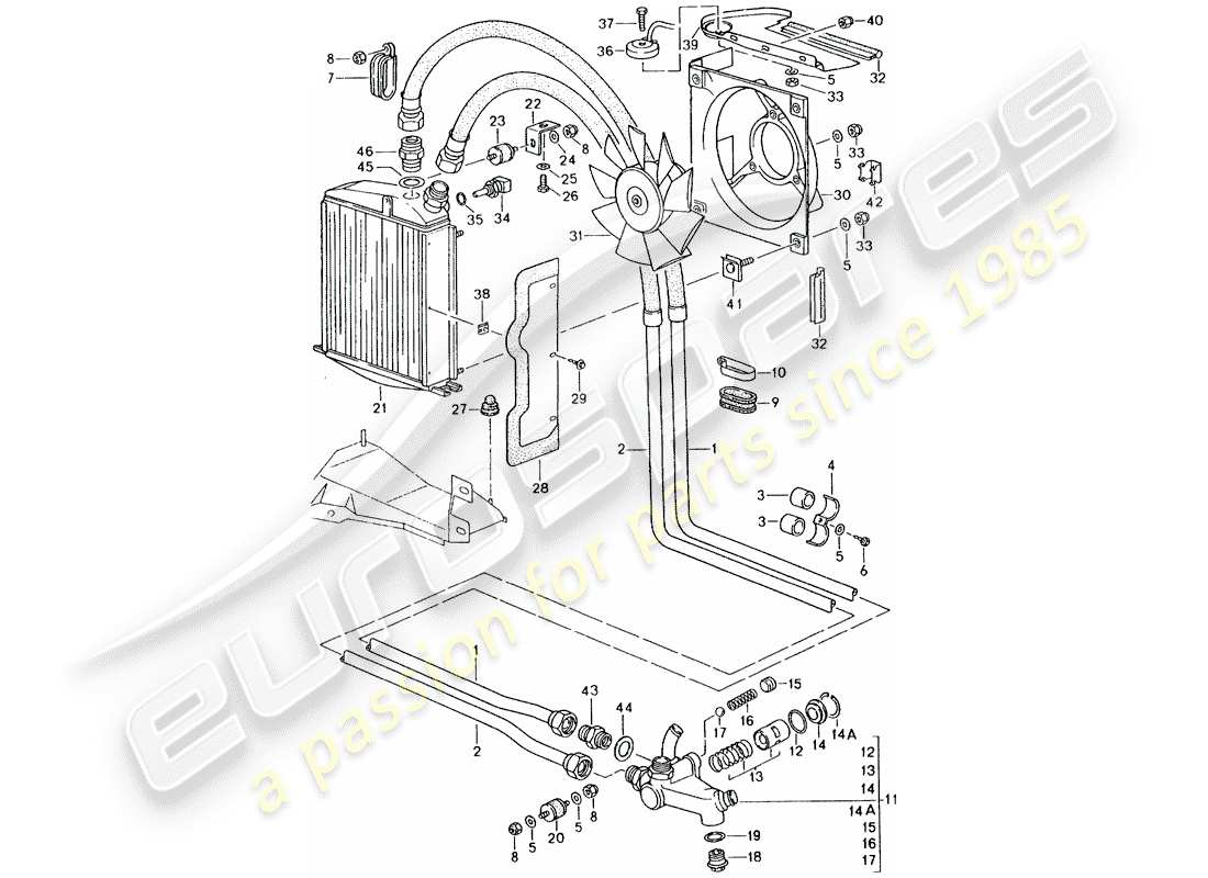 porsche 1994 (964) oil cooler - lines parts diagram