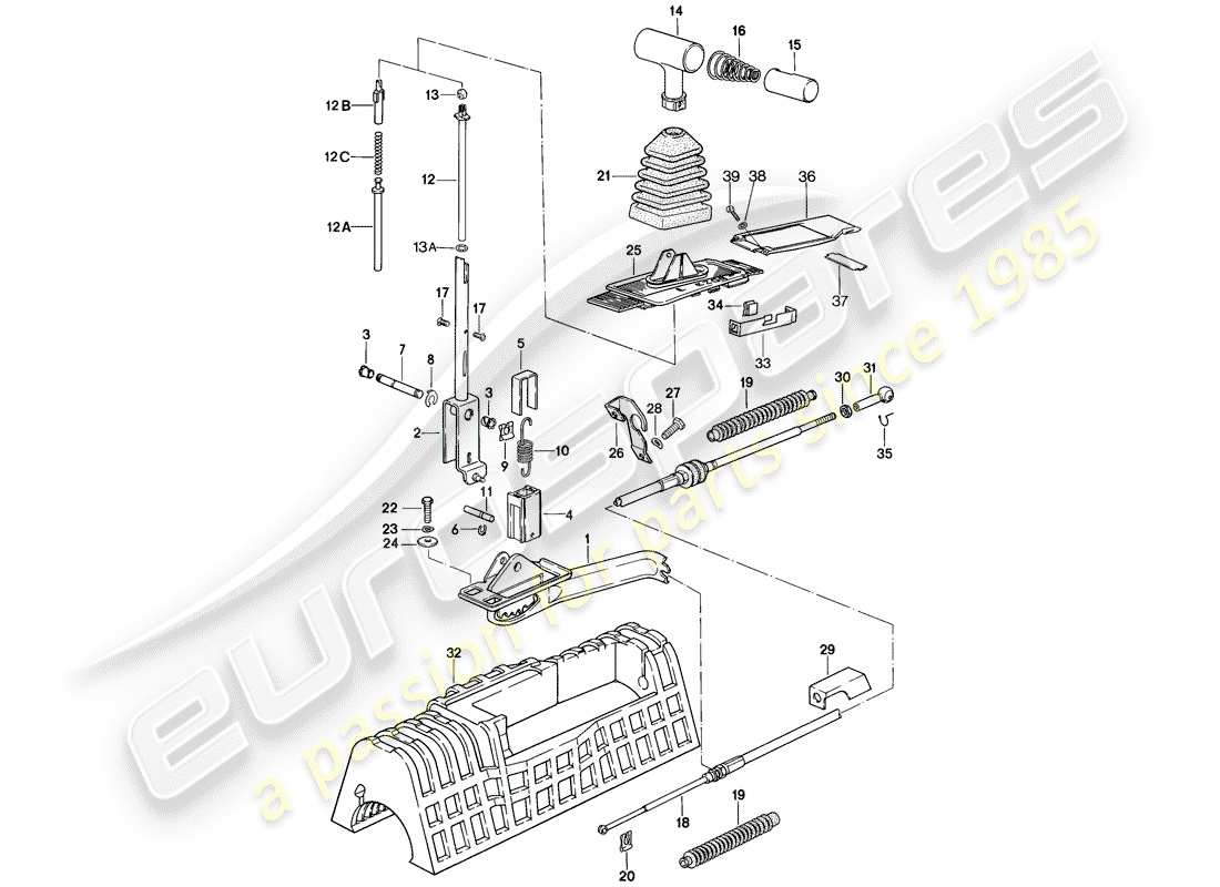 porsche 1983 (928) shift mechanism - for vehicles with - automatic transmission part diagram