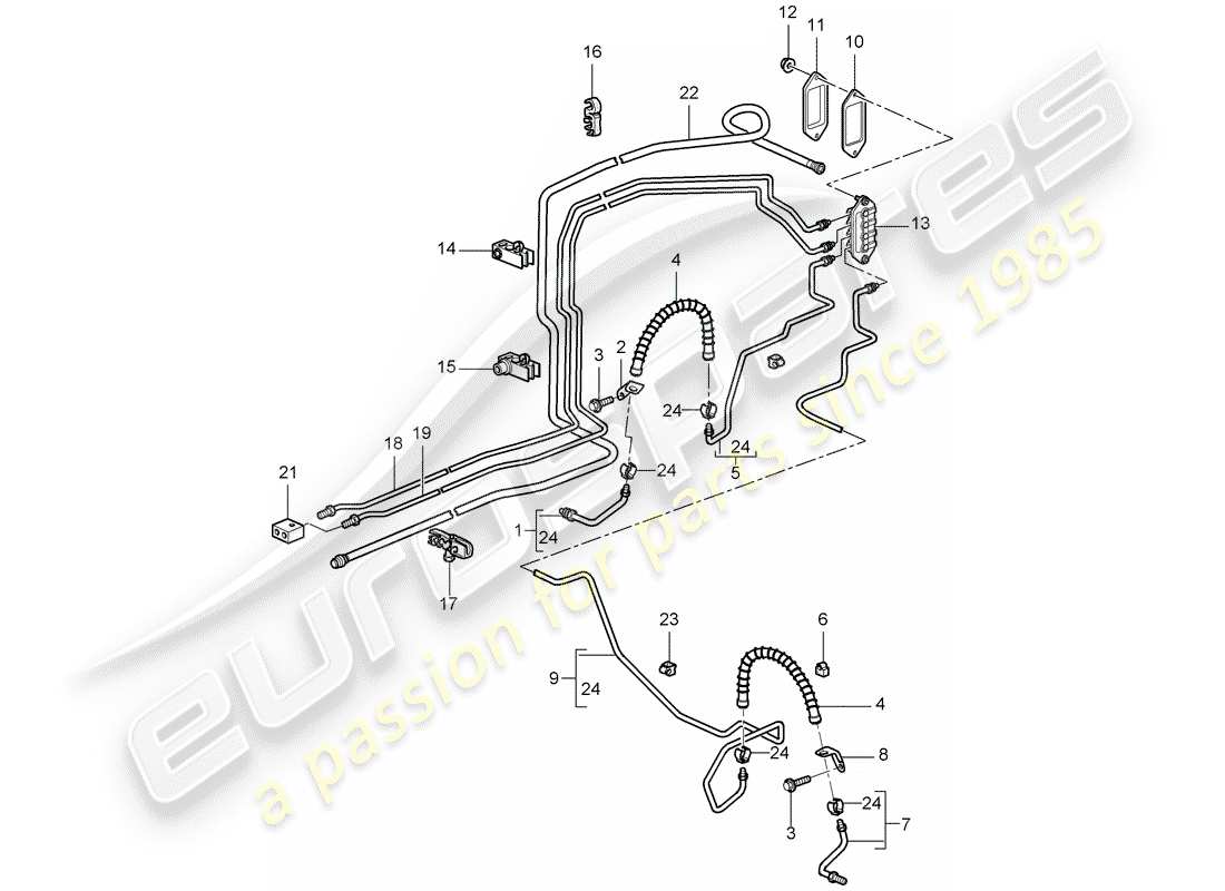 porsche boxster 987 (2008) brake line parts diagram