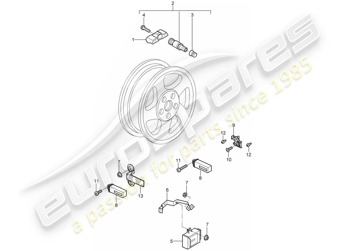 porsche 2008 (997-1 turbo / gt2) tire pressure control system parts diagram