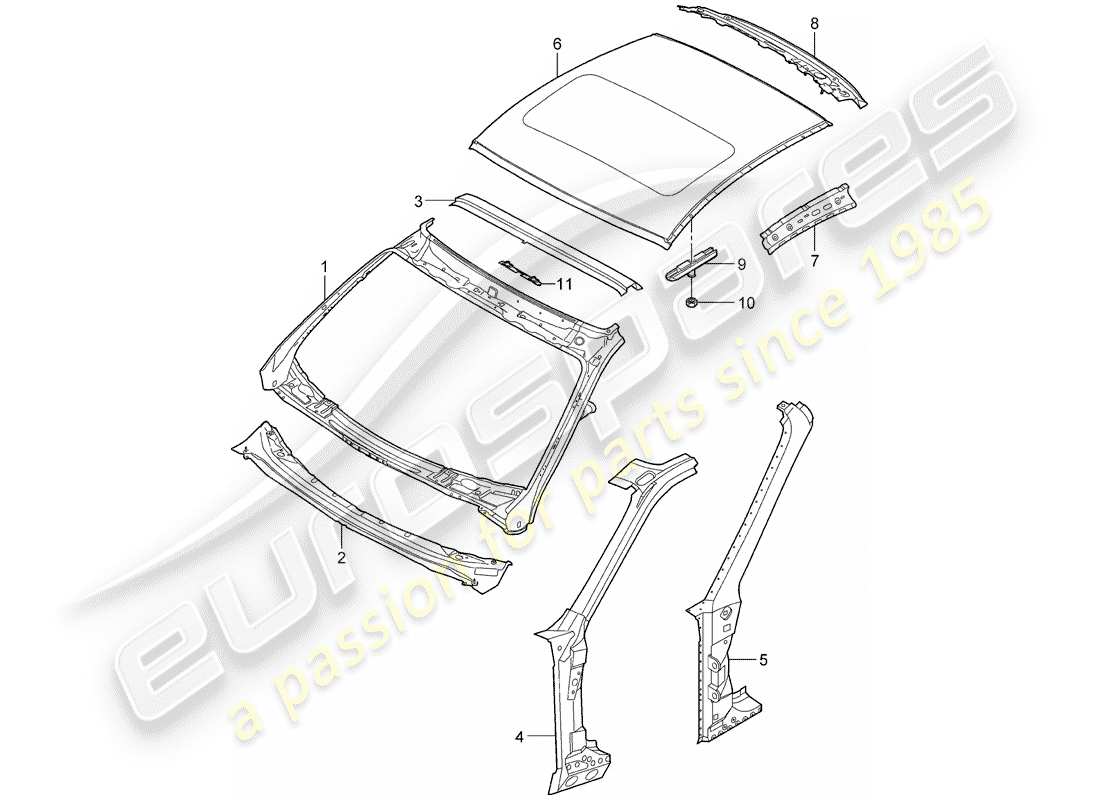 porsche 2008 (997-1 turbo / gt2) cowl parts diagram