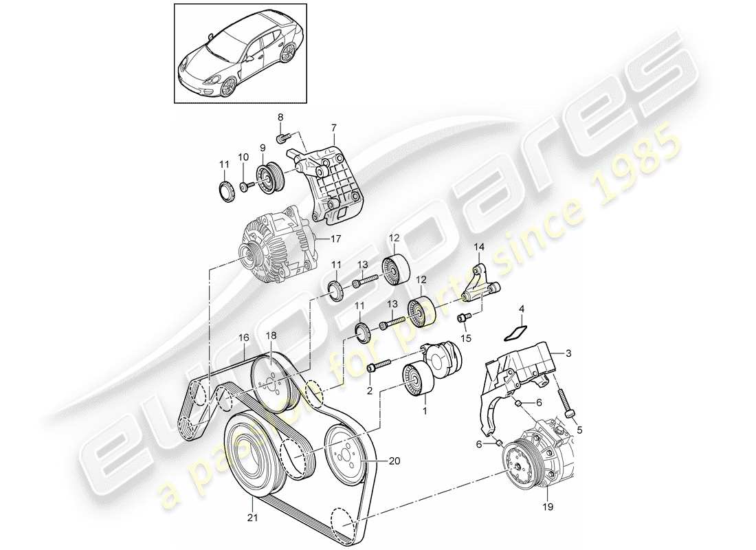 porsche 2011 (panamera 970) belt tensioner part diagram