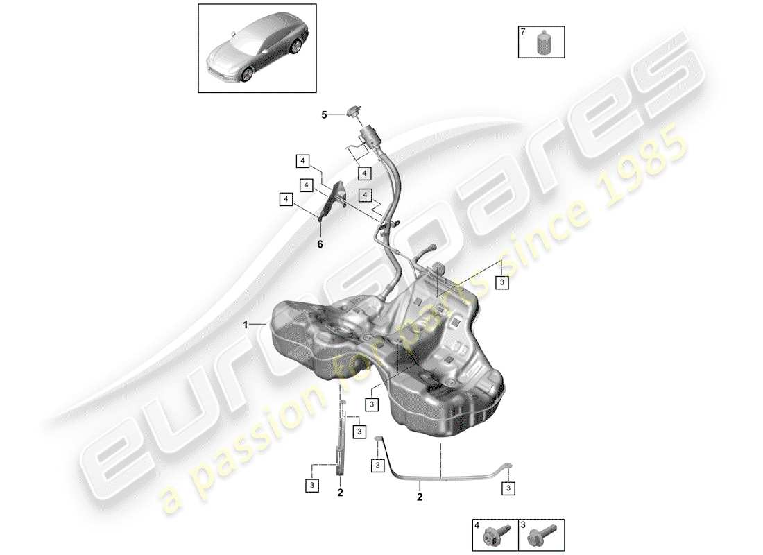porsche 2018 (panamera 971-1) fuel tank with part diagram