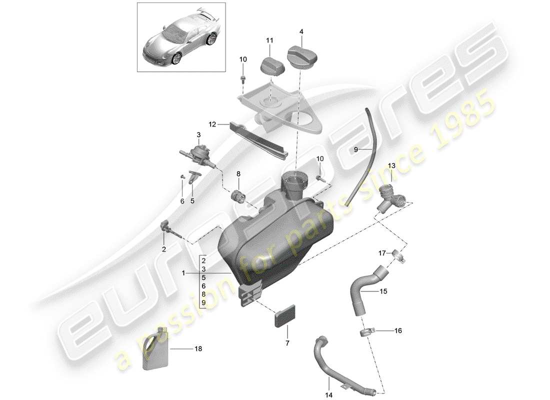 porsche 991r/gt3/rs (2015) water cooling parts diagram