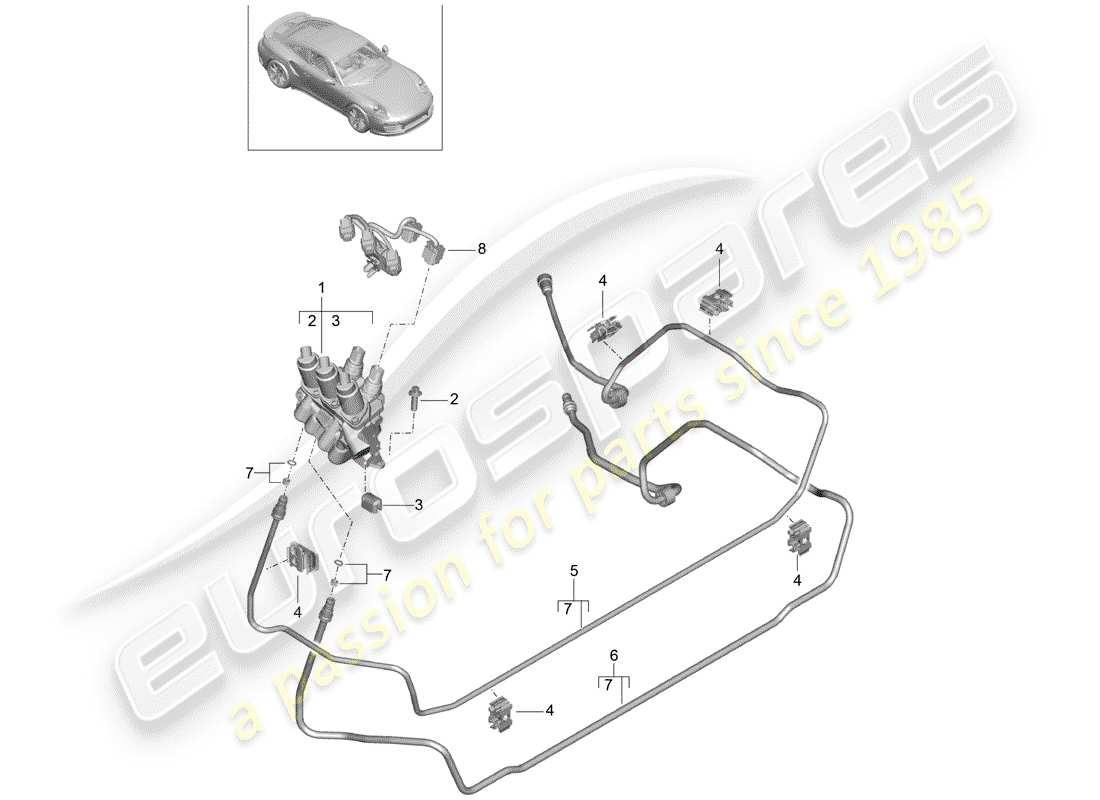 porsche 2015 (991-1 turbo) hydraulic line part diagram