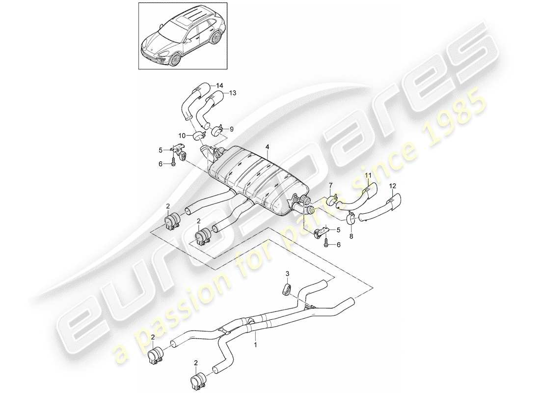 porsche 2013 (cayenne e2 92a) exhaust system parts diagram
