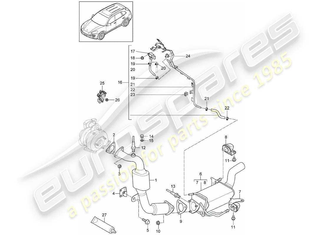 porsche 2015 (cayenne e2 92a) exhaust system part diagram