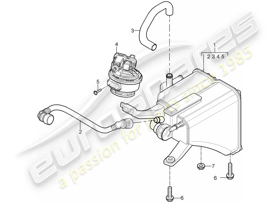 porsche 2003 (cayenne e1 9pa) evaporative emission canister part diagram