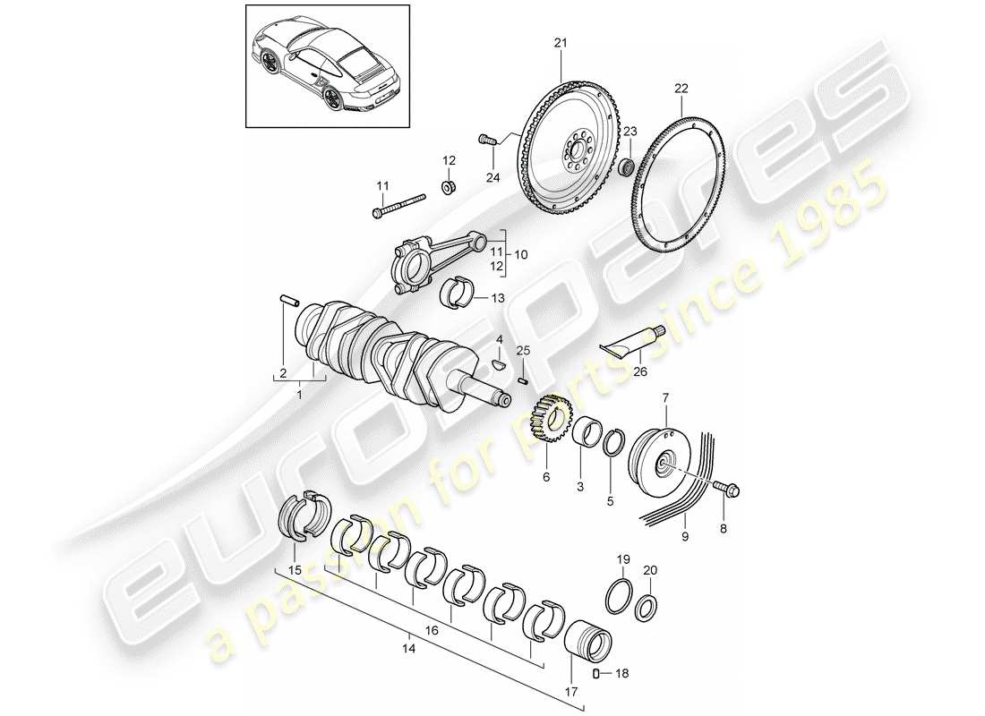 porsche 911 t/gt2rs (2012) crankshaft parts diagram