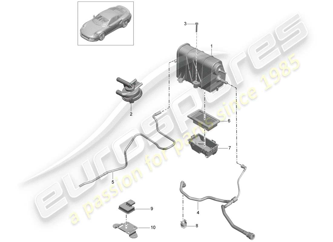 porsche 2020 (991-2 turbo) evaporative emission canister part diagram