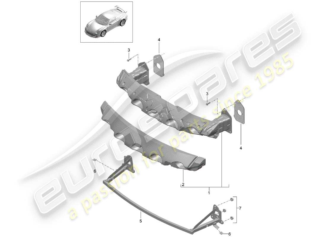 porsche 2020 (991-2 r/gt3/rs) bumper bracket part diagram
