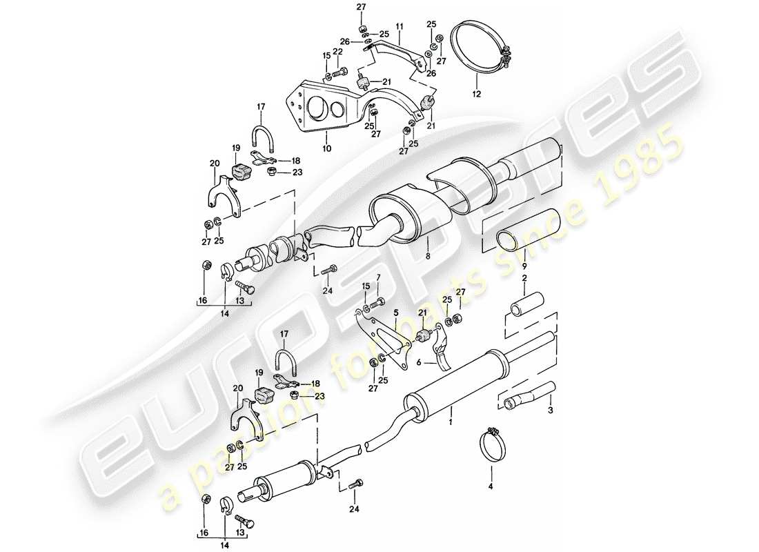 porsche 1977 (924) exhaust system - exhaust silencer, rear parts diagram