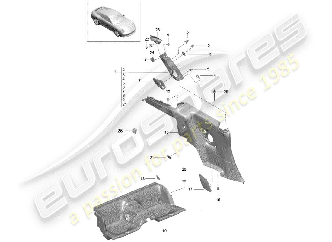 porsche 2018 (991-2) quarter trim panel parts diagram