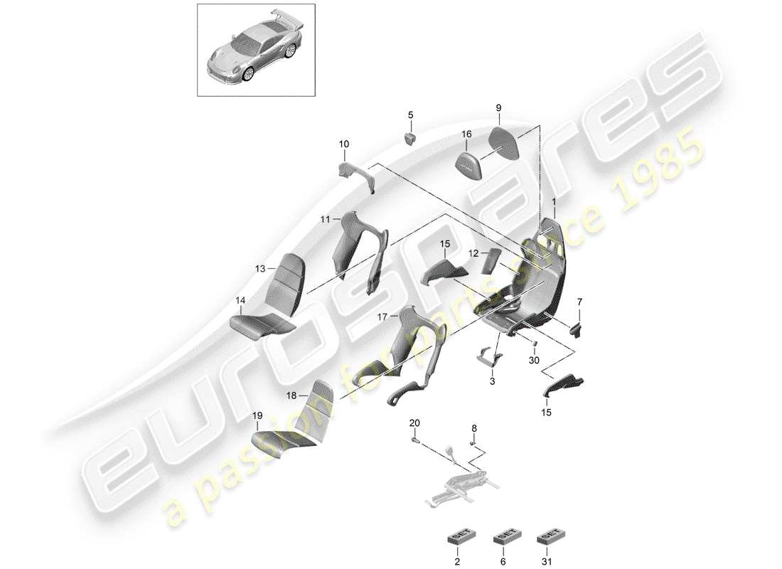 porsche 2020 (991-2 turbo) seat part diagram