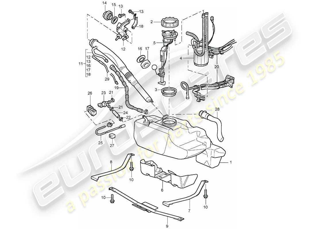 porsche 2002 (996) fuel tank parts diagram