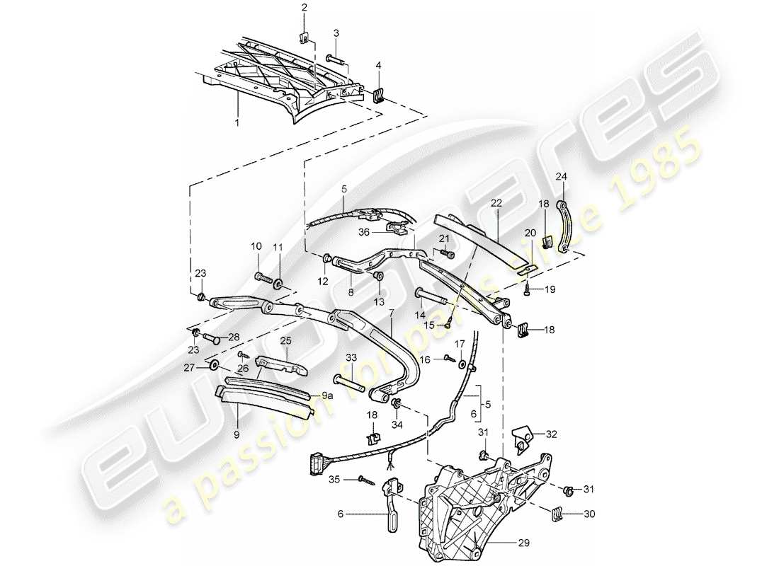 porsche 2003 (996 turbo / gt2) top frame - single parts part diagram
