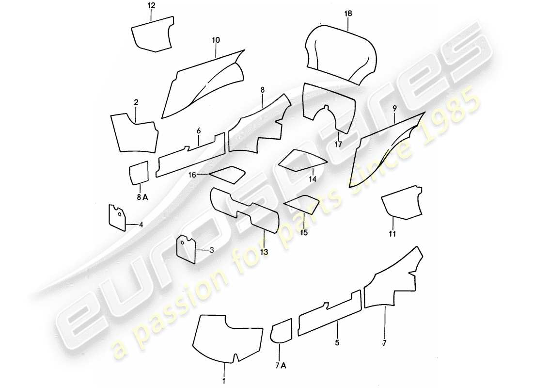 porsche 1989 (911) interior equipment - adhesive carpet part diagram