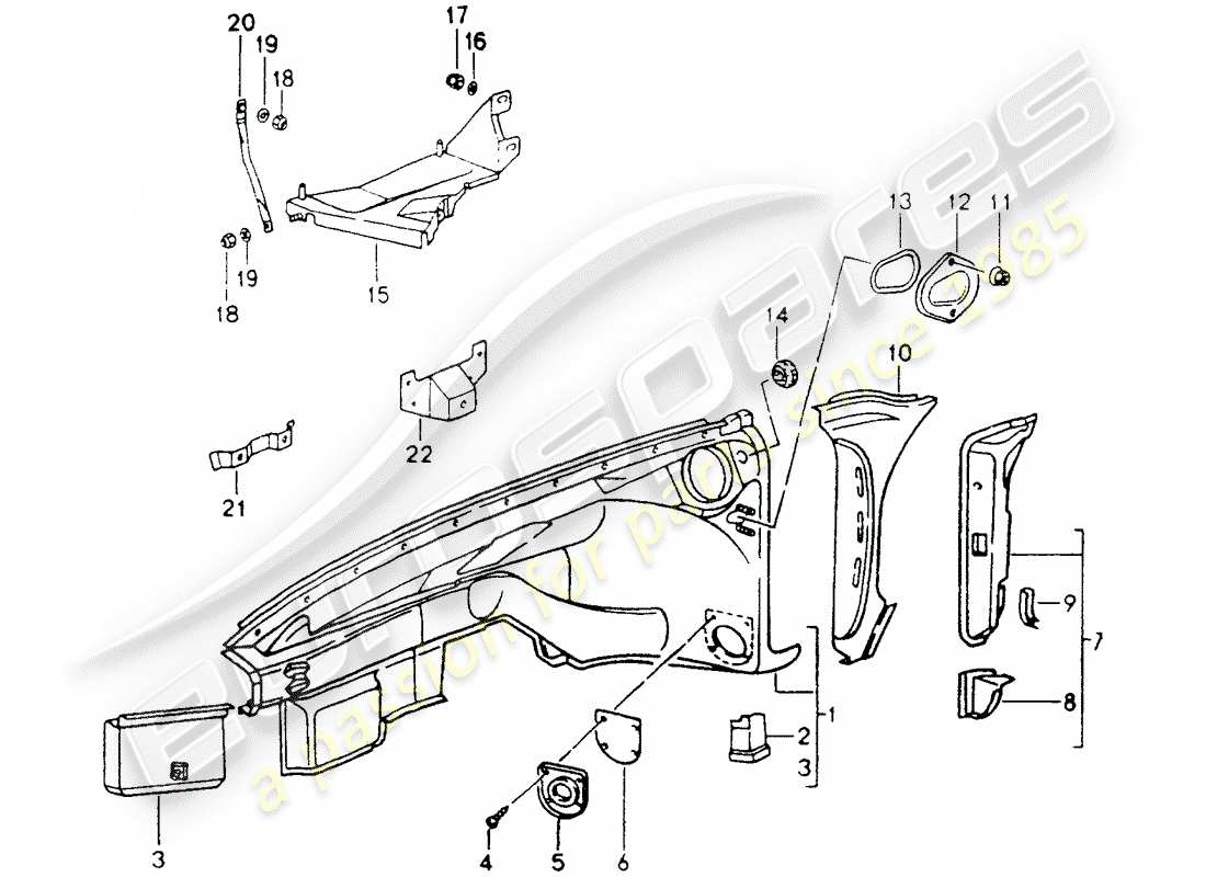 porsche 1990 (964) interior panelling parts diagram