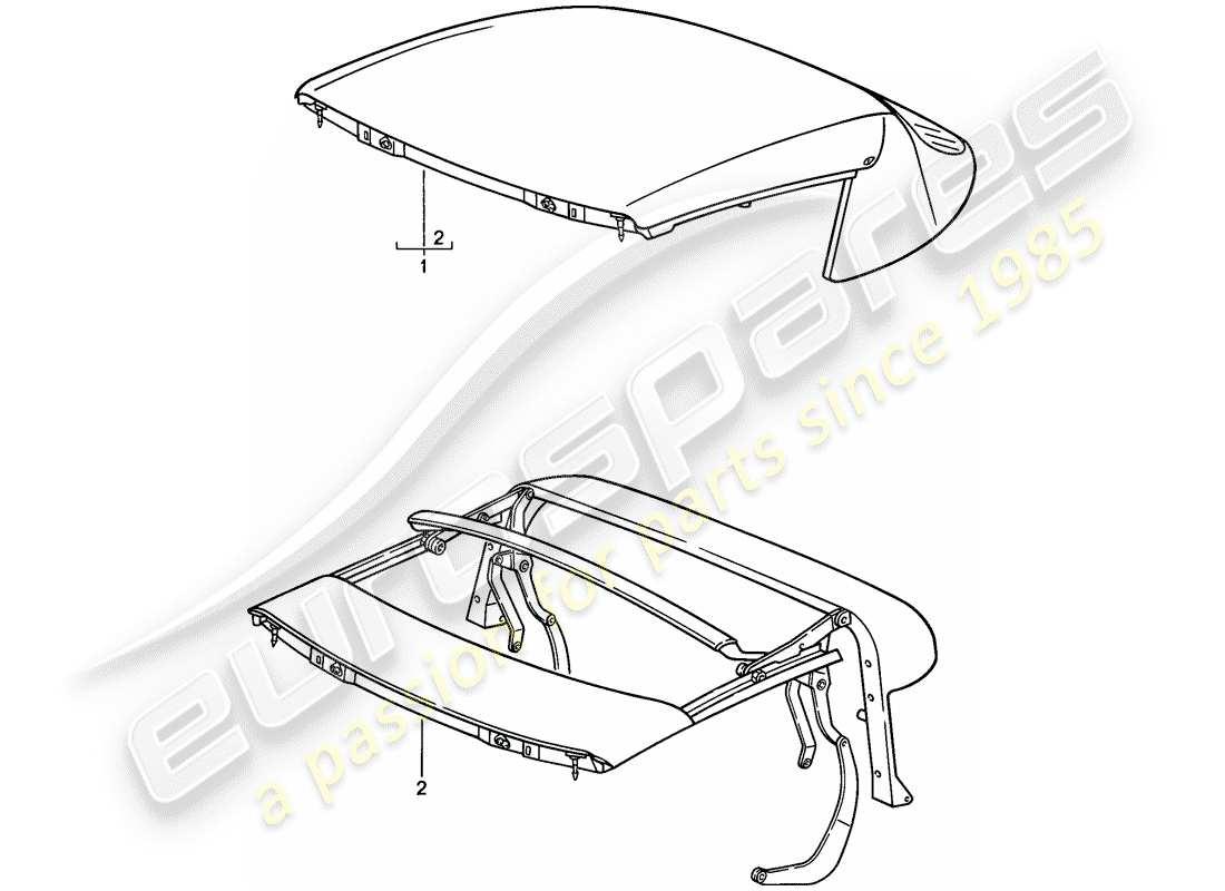 porsche 1985 (911) convertible top - top frame - electrically adjustable - d - mj 1986>> part diagram