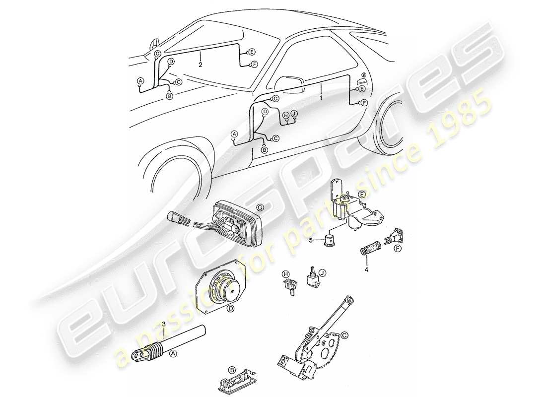 porsche 1988 (928) harness - door part diagram