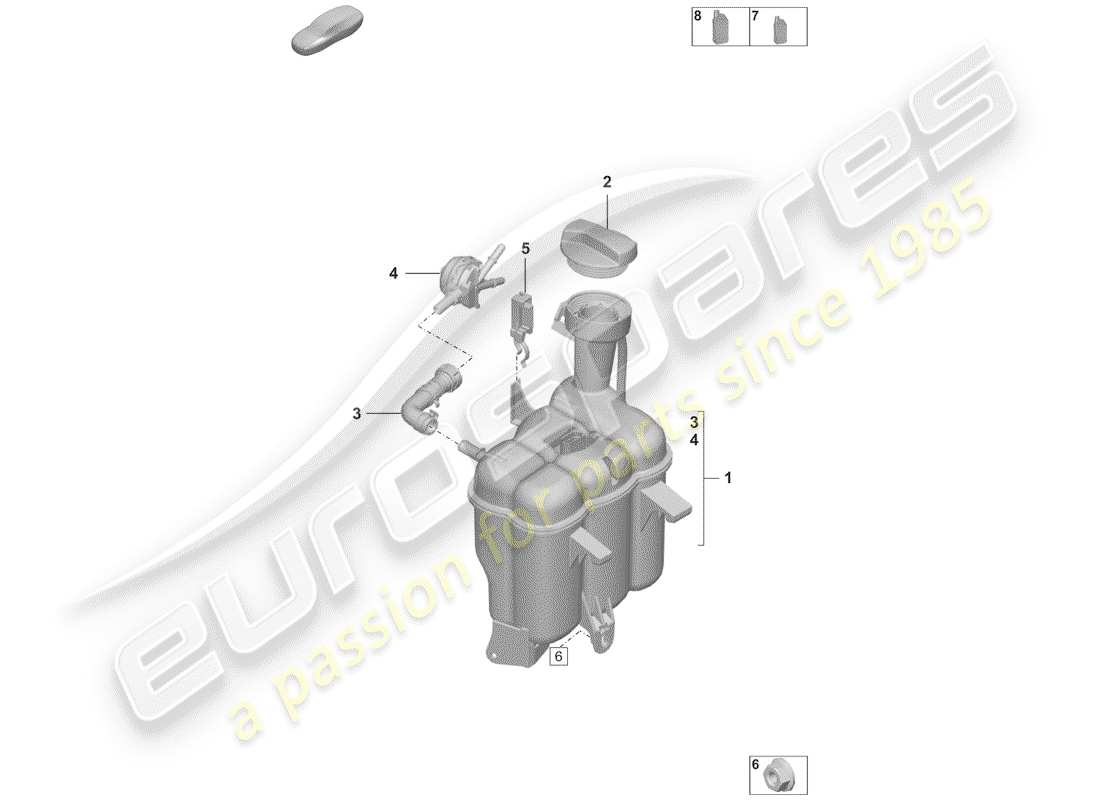 porsche 992 (2019) coolant expansion tank part diagram
