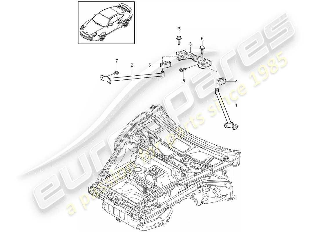 porsche 2012 (997-2 turbo / gt2 rs) dome strut part diagram