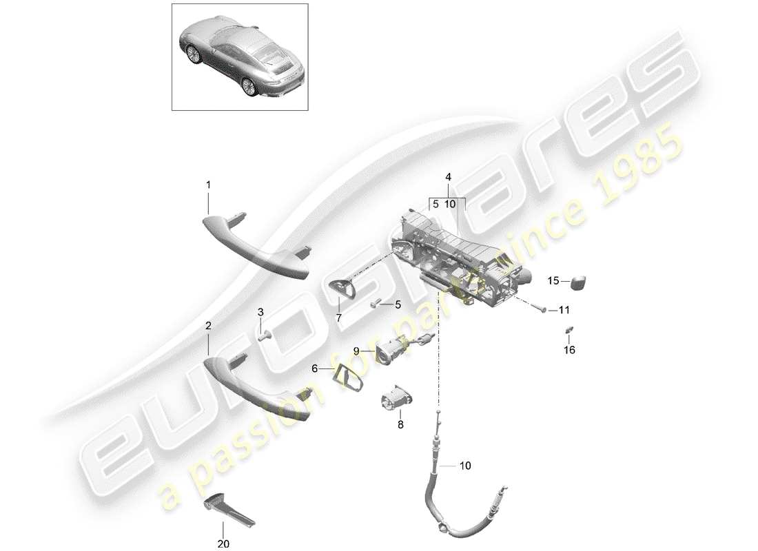 porsche 2018 (991-2) door handle, outer part diagram