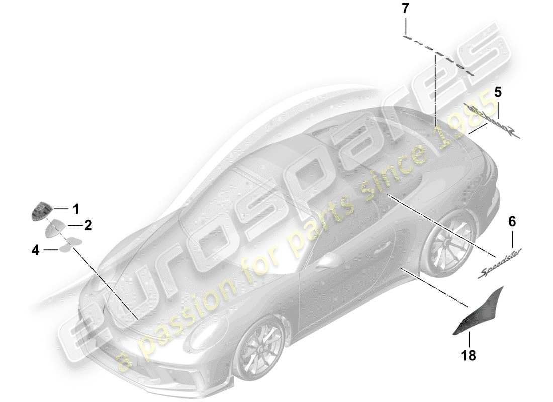 porsche 2014 (991-1 r/gt3/rs) nameplates part diagram