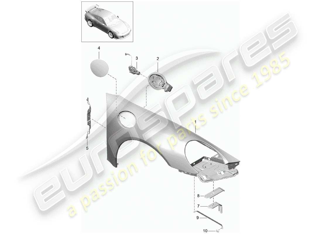 porsche 2014 (991-1 r/gt3/rs) fender part diagram