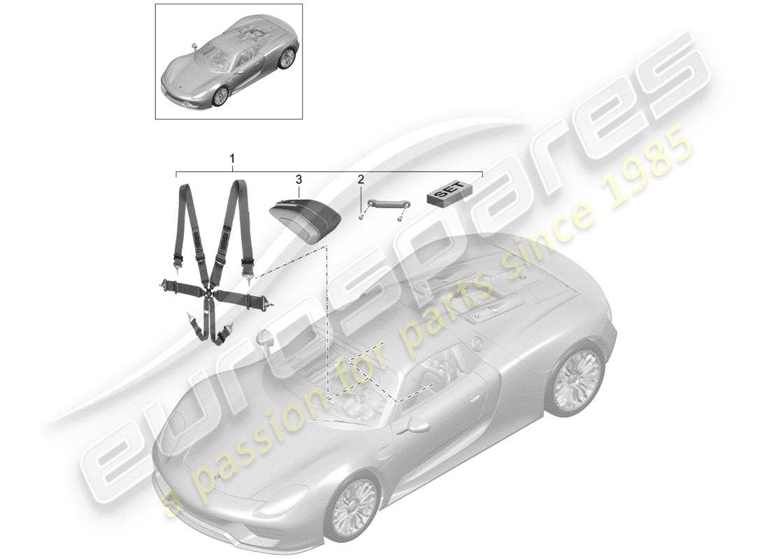 porsche 2015 (918 spyder) seat belt part diagram