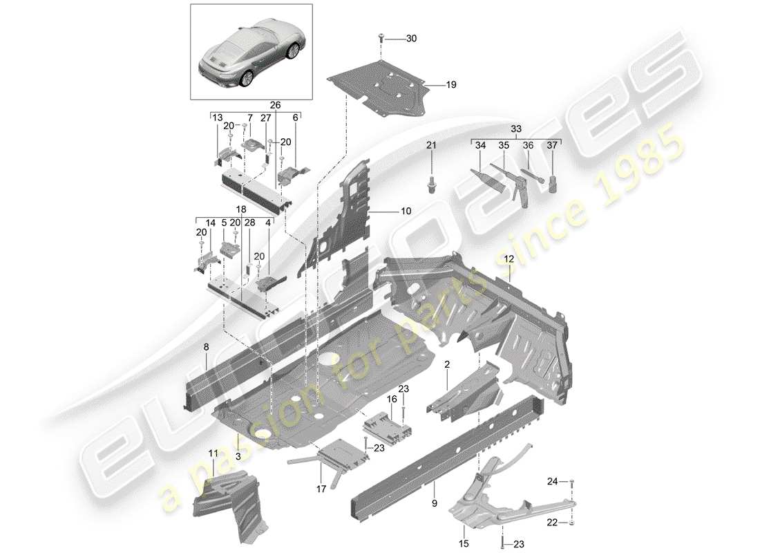 porsche 991 turbo (2014) floor plates part diagram