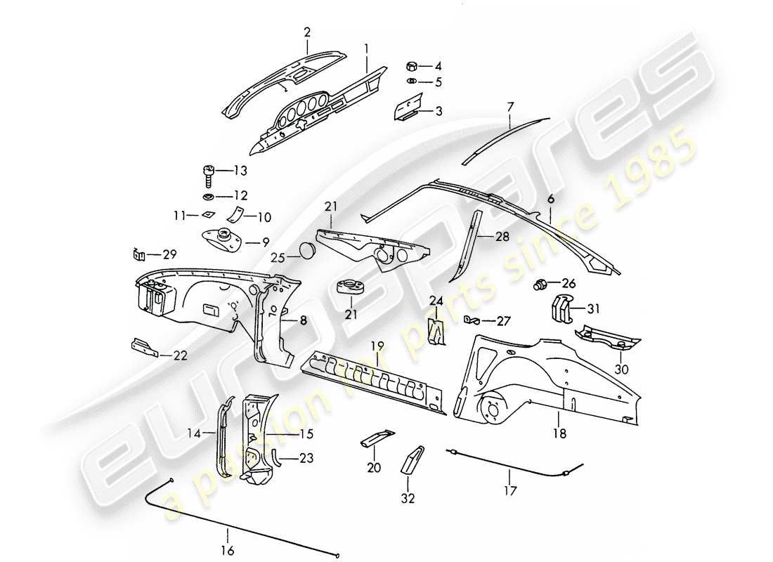 porsche 1966 (911/912) interior panelling - to fit use workshop material part diagram