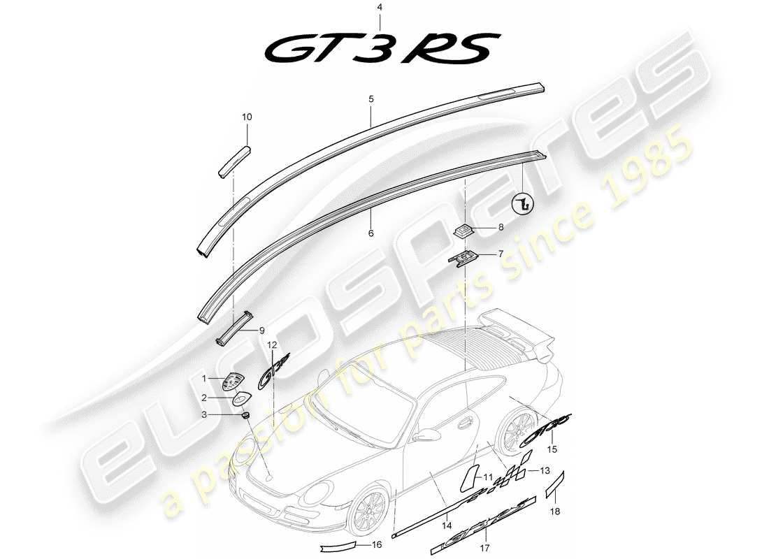 porsche 2010 (997-2 gt3) nameplates parts diagram